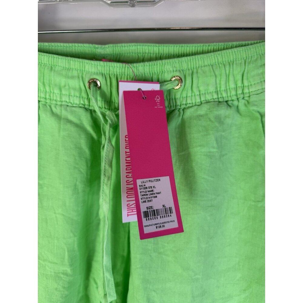 New Lilly Pulitzer Taron Linen Pull on Pants Lime Zest Green - Picture 2 of 8